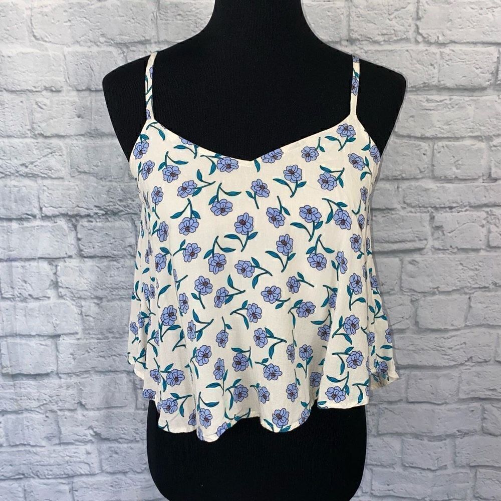 Mine floral print adjustable strap elastic fit lined cropped tank sz S